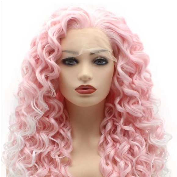 ✨KORI 24” PINK & WHITE OMBRÉ CURLY LACE FRONT WIG